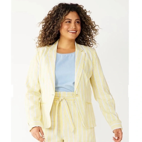 Draper James Linen Yellow Striped Blazer - Picture 1 of 6